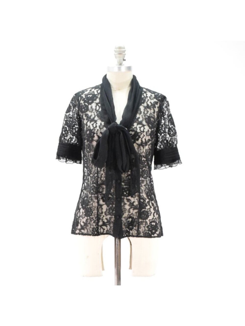 White House Black Market Sheer Black Lace Silk Chiffon Blouse